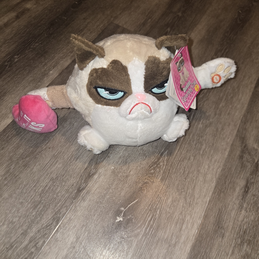 Grumpy Cat Plush Stuffed Animal - White, Brown, Pink